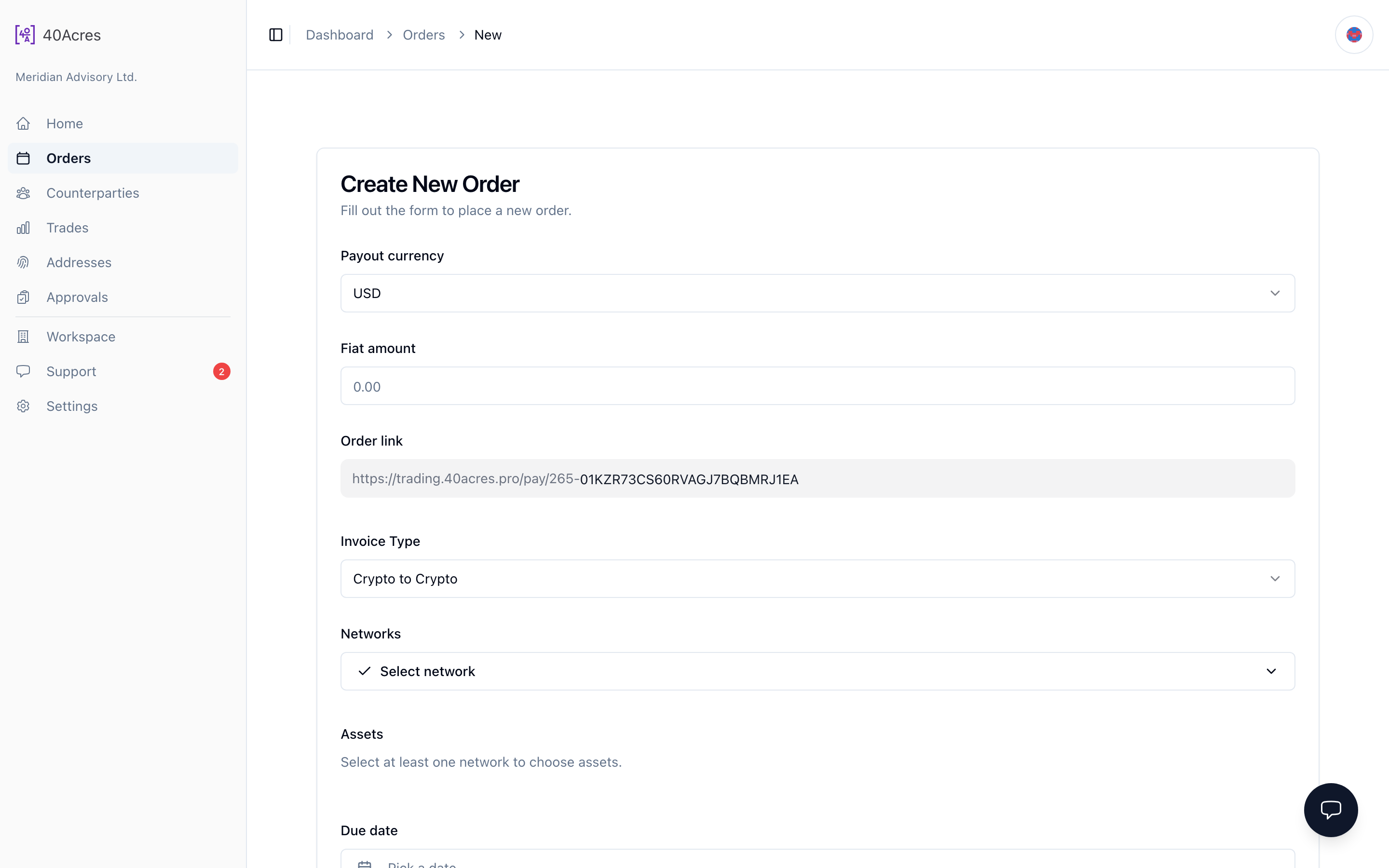 Create order — /dashboard/orders/new