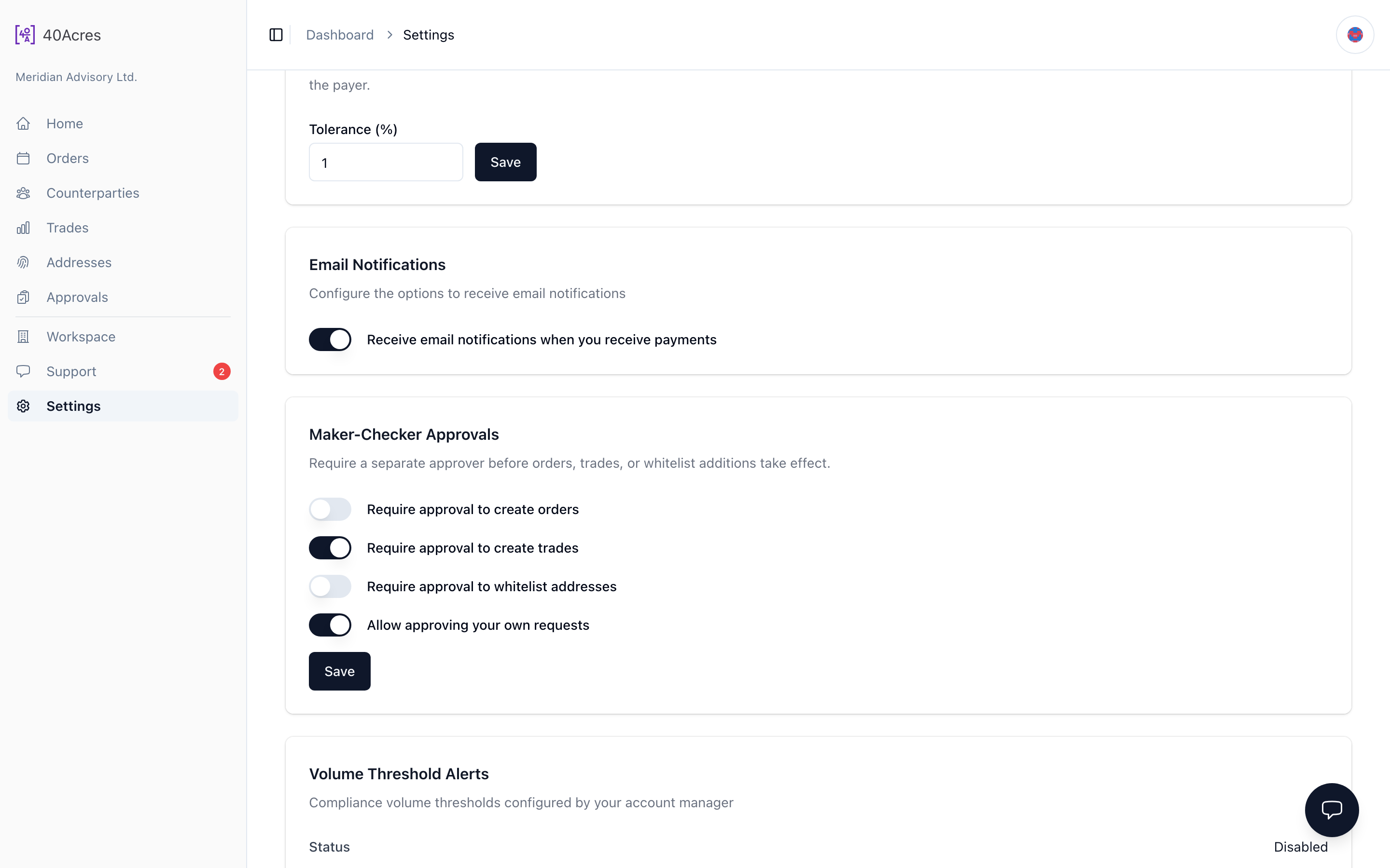 Settings — /dashboard/settings